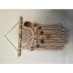 Bohemian Macrame Wall Hanging Cotton Rope, Wooden Beads and Discs